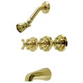Kingston Brass KB237AX Three-Handle Tub and Shower Faucet, Brushed Brass KB237AX